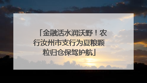 金融活水润沃野！农行汝州市支行为夏粮颗粒归仓保驾护航